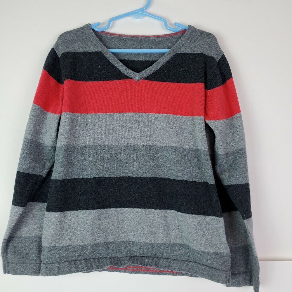 KID 1234 Boys‎ Red Blue Striped Cotton V-Neck Sweater School Uniform